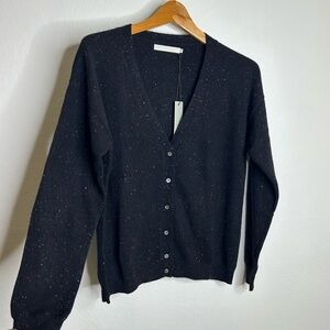 NWT 100% Cashmere Black Speckle Button Down Cardigan Sweater Size Small